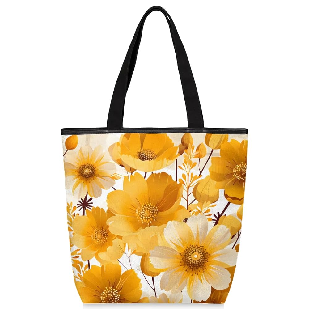 Amazon.com: Yellow Flowers Canvas Tote Bag for Women Large